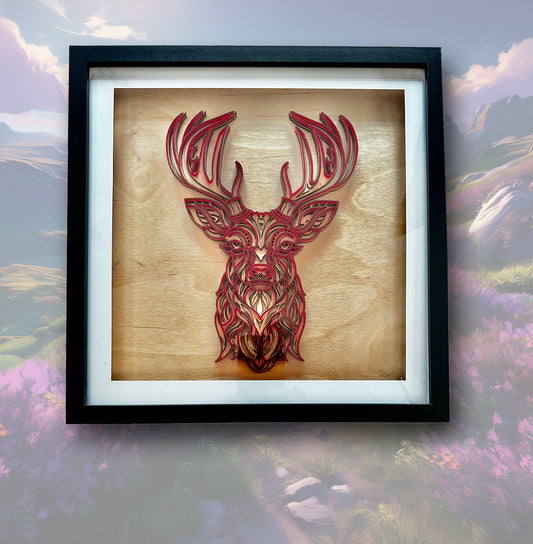 Multi Layered Mountain Stag in 30cmx30cm shadow box